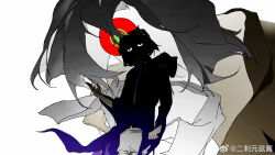 1girl 1other androgynous bare_shoulders black_eyes black_hair black_shirt brown_capelet capelet chinese_commentary clothing_cutout coattails commentary_request corallo expressionless floating_clothes floating_hair frilled_shorts frills grey_hair hair_between_eyes hat highres hood hood_down hooded_jacket jacket len&#039;en long_sleeves mob_cap open_clothes open_jacket other_focus outstretched_hand parted_lips projected_inset purple_jacket shadow shirt shitodo_hoojiro shitodo_kuroji short_hair shorts shoulder_cutout siblings simple_background turtleneck turtleneck_shirt watermark weibo_watermark white_background white_shorts wide_sleeves wind zipper zipper_pull_tab