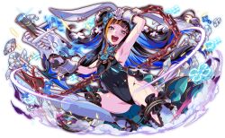 alternate_costume animal_ears anime_coloring aqua_eyes aqua_headdress aqua_thighhighs armpits artist_request bat_wings black_collar black_footwear black_hair black_leotard black_skirt blue_fire blue_hair blunt_bangs blush breasts chunithm collar covered_navel crash_fever cyborg debris earrings eyelashes fake_animal_ears fire flower flower_symbol full_body game_cg gloves gun hair_flower hair_ornament half-skirt half_updo high_heels holding holding_gun holding_weapon jewelry kneeling lens_flare leotard light_particles long_hair long_sidelocks looking_at_viewer mika_dominance_iii multicolored_hair official_alternate_costume official_art open_mouth orange_hair outline playboy_bunny rabbit_ears red_outline sega sidelocks skirt small_breasts solo straight_hair strappy_heels streaked_hair sweatdrop tachi-e teeth thighhighs third-party_source tongue transparent_background twintails two-sided_fabric two-sided_skirt very_long_hair weapon white_gloves white_wrist_cuffs wings wrist_cuffs