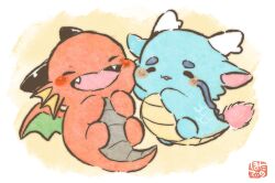 Rule 34 | chibi, closed eyes, commentary request, dragon, eastern dragon, full body, highres, hotathino, no humans, open mouth, original, simple background, western dragon, yellow background