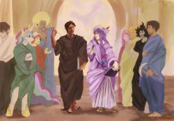 Rule 34 | 3girls, 6+boys, adapted costume, adventure time, afro, alternate costume, beard, black robe, blonde hair, blue bow, blue eyes, blue robe, bobobo-bo bo-bobo, bobobo-bo bo-bobo (character), book, bow, brown eyes, brown hair, brown robe, brown sandals, closed eyes, closed mouth, colored skin, commentary, commission, crossover, english commentary, facial hair, fine art parody, fortnite, freckles, full body, gamzee makara, glasses, gradient horns, green robe, grey skin, grin, hat, highres, holding, holding book, holding pickaxe, homestuck, horns, jerma985, jerma985 (person), joint (drug), jonesy (fortnite), kaiba seto, lego, lego island 2, long hair, looking at another, minecraft, mob cap, multicolored horns, multiple boys, multiple crossover, multiple girls, my little pony, my little pony: friendship is magic, open mouth, orange horns, painterly, parody, patchouli knowledge, pepper roni, pickaxe, pince-nez, pink bow, pink hair, pink robe, princess bonnibel bubblegum, princess celestia, purple eyes, purple hair, purple robe, real life, red hair, red robe, robe, sandals, short hair, signature, smile, smoke, steve (minecraft), the lego group, the school of athens, touhou, troll (homestuck), virgils021, what, yellow robe, yellow skin, yu-gi-oh!, yu-gi-oh! duel monsters