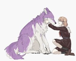 Rule 34 | 15 (d1fdh 15), 1girl, animal, animalization, brown dress, brown shoes, cerise bouquet, closed eyes, commentary, dress, grin, hair ornament, hand on another&#039;s neck, hasu no sora school uniform, highres, hinoshita kaho, link! like! love live!, loafers, long sleeves, love live!, medium dress, medium hair, neckerchief, orange hair, otomune kozue, pleated dress, profile, rabbit hair ornament, red neckerchief, sailor collar, sailor dress, school uniform, shoes, simple background, smile, two side up, virtual youtuber, white background, white sailor collar, winter uniform, wolf