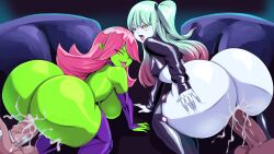 2boys 2girls alternate_costume alternate_hairstyle aqua_hair back breasts colored_sclera colored_skin crossover cum cum_in_pussy cyberpunk_(series) cyberpunk_edgerunners cyborg dart_(thecon) detached_sleeves doggystyle ejaculation goblin grabbing_own_ass gradient_hair green_eyes green_skin hanging_breasts jacket kneeling large_breasts latex long_hair looking_back multicolored_hair multiple_boys multiple_girls open_mouth pale_skin penis pink_hair pointy_ears rebecca_(cyberpunk) red_sclera sex sex_from_behind side_ponytail small_breasts smile thecon tongue tongue_out uncensored vaginal veins veiny_penis yellow_eyes