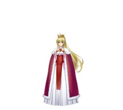 1girl blonde_hair blue_eyes breasts cape cape_clasp choker closed_mouth covered_navel crown dress full_body fur-trimmed_cape fur_trim game_cg gem gold_crown highres inoino jewelry kouyoku_senki_exs-tia large_variant_set long_hair long_skirt looking_at_viewer non-web_source official_art pendant ponytail red_cape red_dress red_gemstone rieszverne_suzette_paladill sidelocks skirt smile solo standing tachi-e transparent_background variant_set very_long_hair white_dress white_fur