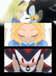 1boy 1girl artist_name blonde_hair closed_eyes fading forehead_touch_perspective_(meme) fravoccado furry furry_male hands_on_another&#039;s_face highres maria_robotnik meme orange_eyes see-through_body shadow_the_hedgehog sonic_(series) sonic_generations sonic_x_shadow_generations