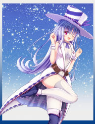 aneten boots breasts emil_chronicle_online hat kamishibaiya_iris large_breasts leotard long_hair red_eyes standing standing_on_one_leg thighhighs thighs white_hair white_hat white_thighhighs