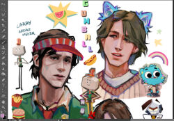 3boys animal_ears cat_boy cat_ears eyelashes gumball_watterson humanization larry_needlemeyer lips male_focus multiple_boys nose official_alternate_hair_color pale_skin realistic rob_(tawog) shirt sobac sweater the_amazing_world_of_gumball visor_cap