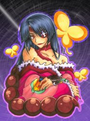 00s 1girl adiane aiko-mustang blue_hair corset dress eyepatch female_focus frills image_sample lipstick long_hair makeup red_eyes scorpion_tail solo tail tattoo tengen_toppa_gurren_lagann traditional_media