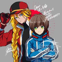 Rule 34 | 2boys, adjusting clothes, adjusting headwear, alternate costume, artist name, baseball cap, black shirt, blonde hair, blue eyes, bluesky logo, bluesky username, braid, brown hair, commentary request, crossed arms, english text, green eyes, guutara, happy birthday, hat, instagram logo, instagram username, jacket, long hair, male focus, mega man (series), mega man x (series), mixed-language text, multiple boys, no headwear, open clothes, open jacket, red hat, red jacket, shirt, short hair, translation request, twitter username, twitter x logo, upper body, watermark, x (mega man), zero (mega man)