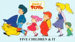 2girls 3boys anne_hopkins blonde_hair brother_and_sister creature cyril_turner dress hat jane_turner multiple_boys multiple_girls onegai!_samia_don orange_hair pink_hair ponytail school_uniform siblings walking witch_hat yellow_fur