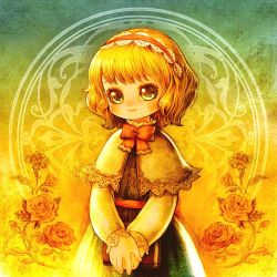 Rule 34 | 1girl, alice margatroid, bad id, bad pixiv id, blonde hair, book, dress, female focus, flower, hairband, rose, solo, souri, touhou