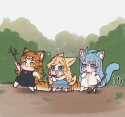 3girls angon623 animal_ears animal_print azura_cecillia blonde_hair blue_hair jewelry layla_alstroemeria multiple_girls nara_haramaung necklace nijisanji nijisanji_id tail tiger_print tiger_tail virtual_youtuber