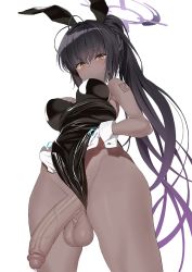 1futa animal_ears antenna_hair aqua_ribbon arm_tattoo armpit_crease bare_shoulders black_hair black_leotard blue_archive blush closed_mouth dark-skinned_female dark_skin fake_animal_ears flaccid from_behind frontal_wedgie futanari gloves gradient_hair grey_background halo highleg highleg_leotard karin_(blue_archive) karin_(bunny)_(blue_archive) large_penis leotard lifting_own_clothes long_hair looking_at_viewer multicolored_hair official_alternate_costume osanpo02 penis playboy_bunny ponytail precum purple_hair rabbit_ears ribbon shoulder_tattoo simple_background slit_pupils solo sweat tattoo testicles third-party_edit thong_leotard uncensored veins veiny_penis very_long_hair wedgie white_gloves wide_hips yellow_eyes