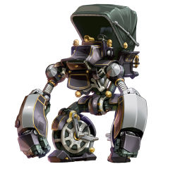 canopy clenched_hands mecha no_humans original robot solo standing steampunk steering_wheel taedu wheel white_background