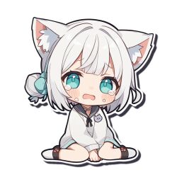 1girl animal_ear_fluff animal_ears blue_eyes cat_ears cat_girl chibi crying crying_with_eyes_open dress sailor_dress socks tears white_hair