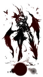 1girl acryl arm_up full_body hat hat_ribbon highres holding holding_behind_back holding_weapon_behind_back limited_palette looking_at_viewer monochrome remilia_scarlet ribbon skirt solo spear_the_gungnir touhou wings