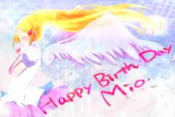 1girl aoyama_mio blonde_hair brown_eyes female_focus hair_ornament hairclip kami_nomi_zo_shiru_sekai saijouka_mei solo twintails wings