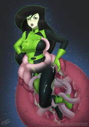 black_hair clothed_sex highres kim_possible_(series) long_hair shego tentacle_monster tentacles tentacles_under_clothes the_tentacle_professor tight_clothes torn_clothes vore x-ray