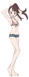 Rule 34 | 10s, :o, bikini, bikini top only, breasts, brown hair, colorized, feet, highres, kagari atsuko, little witch academia, medium breasts, open mouth, ponytail, shorts, soooo u, swimsuit, third-party edit