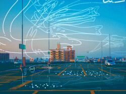 animal animal_focus animated animated_gif blue_sky building car fish flying koinobori looping_animation motor_vehicle original outdoors ph4_18c photo_background sky windsock