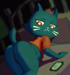 all_fours ass bed cat cellphone furry highres mae_borowski moitasart night_in_the_woods panties phone plump pussy smartphone tail underwear
