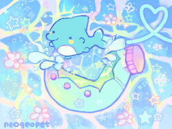 animal animal_focus artist_name colorful commentary creature creature_focus dolphin flower heart heisei_retro hue_shifting irukatchi neogeopet no_humans solo star_(symbol) tamagotchi tamagotchi_(creature) tamagotchi_(virtual_pet) tamagotchi_paradise virtual_pet_(toy) water yume_kawaii
