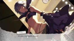 1girl artist_request cape copyright_request game_cg groin navel short_hair short_shorts shorts smile tagme