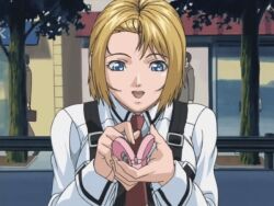 00s 1girl 2002 animated animated_gif bible_black bible_black_gaiden blonde_hair blue_eyes empty_wallet kitami_reika lowres necktie school_uniform short_hair surprised tagme wallet
