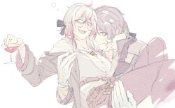 1boy 1girl breasts carrying couple cup drinking_glass drunk happy holding holding_cup large_breasts mabinogi morphidrianas_(mabinogi) princess_carry rian_(bdl) sweatdrop wine_glass