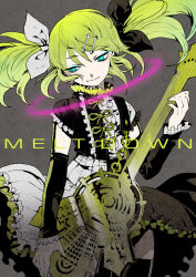 alternate_hairstyle aqua_eyes bad_id bad_pixiv_id blonde_hair dress elbow_gloves eyeshadow gloves gothic_lolita guitar hair_ornament hair_ribbon hairclip instrument kagamine_rin kagamine_rin_(roshin_yuukai) kagamine_rin_(reactor) kotetsu_(popeethe) lingerie lolita_fashion makeup meltdown petticoat ribbon roshin_yuukai_(vocaloid) short_twintails solo thighhighs twintails underwear vocaloid