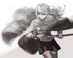1girl alpha1918 artist_request cape hair_ornament knight long_hair russia saber_(weapon) skirt sword templar weapon white_hair