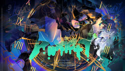1girl absurdres artist_logo boots commentary english_text graffiti high_heel_boots high_heels highres logo long_hair mikake3x original parted_lips signature solo