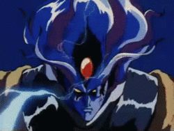 1980s_(style) angry animated animated_gif araki_hirohiko baoh baoh_raihousha blade blue_hair blue_skin colored_skin energy lowres mutation oldschool retro_artstyle sparks studio_pierrot violence yamashita_hidetoshi yellow_eyes