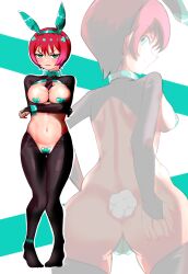 1girl absurdres akira1408 amate_yuzuriha animal_ears aqua_eyes fake_animal_ears gundam gundam_gquuuuuux hair_between_eyes highres maebari meme_attire pasties red_hair reverse_bunnysuit reverse_outfit short_hair