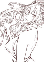 breasts fan fatal_fury highres japanese_clothes large_breasts long_hair looking_at_viewer monochrome shiranui_mai snk the_king_of_fighters