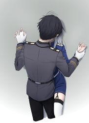 1boy 1girl 86_-eightysix- brown_hair chika_0086 couple gloves highres holding_hands jacket kiss military military_jacket military_uniform shinei_nouzen vladilena_millize white_hair