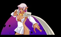animated animated_gif aq_interactive arcana_heart arcana_heart_2 atlus bouncing_breasts breasts cape cleavage dark_elf dark_skin elf examu large_breasts long_hair parace_l&#039;sia pointy_ears red_eyes revealing_clothes smile torn_cape torn_clothes