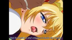 1boy 1girl 2000s_(style) 2007 blonde_hair blue_eyes drooling hattori_kenji in_heat inda_no_himekishi_janne jeanne_grenoble mouth_drool non-web_source open_mouth princess teeth