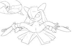 anus blush bound bound_ankles bound_wrists clitoris closed_eyes closed_mouth cum cum_in_mouth cum_on_body facial flat_chest gen_3_pokemon hair_between_eyes horn kirlia loli lying monochrome navel nintendo nipples no_humans nude o-ring on_back penis pokemon pokemon_(creature) pussy restrained speech_bubble spread_legs testicles thought_bubble tosx trembling