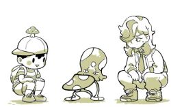 alien bad_tag bent_over black_hair child hat mother_(series) mother_2 mushroom ness_(mother_2) nintendo red_hat shirt shota striped_clothes striped_shirt super_smash_bros.