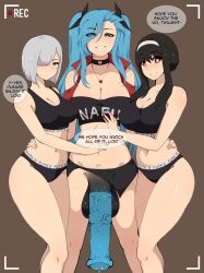 1futa 2girls absurdres akeno(itsnafulol) animal_penis black_eyes black_hair blue_hair breasts cheating_(relationship) choker clothes_writing clothing_aside clothing_cutout crop_top dialogue_box fiona_frost futa_with_female futanari grey_hair hair_between_eyes hair_over_one_eye hair_ribbon heart_cutout highres horse_penis huge_penis imminent_penetration large_breasts looking_at_viewer louisesait medium_hair midriff multiple_girls netorare panties panties_aside penis purple_eyes recording red_eyes ribbon smile sports_bikini sports_bra sportswear spy_x_family tank_top testicles thick_thighs thighs twintails underwear veins veiny_penis wide_hips yor_briar