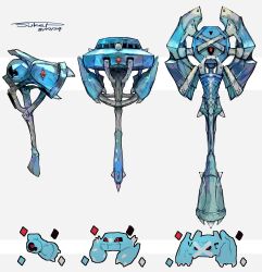 absurdres axe battle_axe beldum dated evolutionary_line gen_3_pokemon hammer highres metagross metang nintendo no_humans objectification one-eyed pokemon pokemon_(creature) red_eyes signature sukepmonster weapon