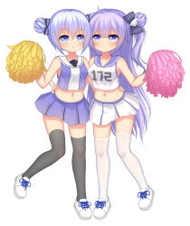 2girls azur_lane black_socks blue_hair blue_skirt cheerleader gochuumon_wa_usagi_desu_ka? kafuu_chino multiple_girls purple_hair skirt socks unicorn_(azur_lane) white_skirt white_socks