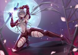Rule 34 | 1girl, absurdres, body chain, bodysuit, breasts, checkered clothes, checkered shrug, clothing cutout, goddess of victory: nikke, highres, large breasts, latex, latex bodysuit, lawliet liaw, racer&#039;s high (stellar blade), red shrug, scarlet (nikke), scarlet (racer&#039;s high) (nikke), shift up, sideless outfit, solo, stellar blade, thigh cutout