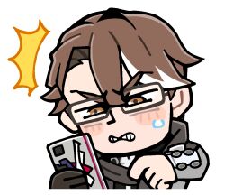 1boy ^^^ bkub black_gloves black_shirt blush_stickers brown_eyes brown_hair cellphone chibi chibi_only glasses gloves grey_jacket grey_scarf guest_art hair_between_eyes holding holding_phone honkai:_star_rail honkai_(series) jacket long_sleeves male_focus meme multicolored_hair official_art phone scarf shirt short_hair simple_background single_glove smartphone solo streaked_hair sweatdrop the_metro._old_man._phone._(meme) transparent_background v-shaped_eyebrows welt_yang white_hair