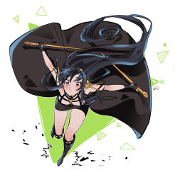 1girl awarinko bare_shoulders black_boots black_dress black_hair blush boots breasts cleavage closed_mouth dagger dress earrings flower gloves gold_earrings hair_flower hair_ornament hairband highres holding holding_dagger holding_knife holding_weapon jewelry knee_boots knife long_hair looking_at_viewer medium_breasts red_eyes sidelocks simple_background solo spy_x_family stiletto_(weapon) two-sided_dress two-sided_fabric weapon yor_briar