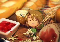 1boy blonde_hair blue_eyes chibi food jam link male_focus mimme_(haenakk7) nintendo pointy_ears solo the_legend_of_zelda