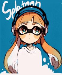 1girl closed_mouth inkling inkling_girl inkling_player_character long_hair looking_at_viewer nintendo orange_eyes orange_hair pointy_ears repikinoko shirt simple_background solo splatoon_(series) splatoon_1 tentacle_hair
