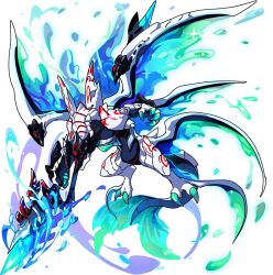 1other dragon dragon_village_(series) dragon_village_collection fins fish_tail furry game_cg gills hand_on_own_chest helmet holding holding_weapon maritus_(aquris)_(dragon_village) multiple_wings no_humans official_art red_eyes tail third-party_source transparent_background water weapon wings
