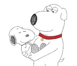 ^_^ animal animal_focus black_eyes brian_griffin closed_eyes collar commentary crossover dog english_commentary family_guy holding holding_animal holding_dog looking_down mei_(sillyfarters) peanuts_(comic) red_collar simple_background smile snoopy white_background white_theme