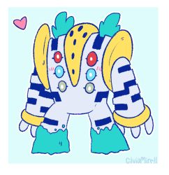 commentary creature full_body gen_4_pokemon giganide heart legendary_pokemon nintendo no_humans pokemon pokemon_(creature) regigigas signature simple_background solo standing white_background